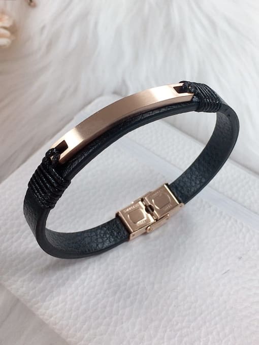 HE-IN Stainless steel Leather Rectangle Trend Bracelet 0