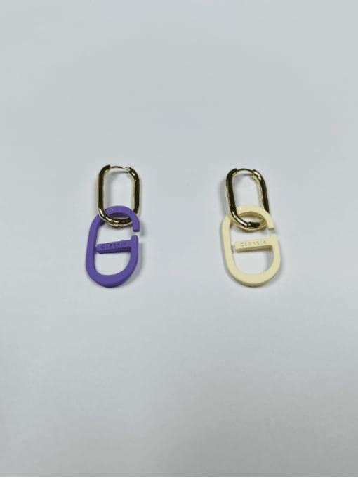 Purple and beige Brass Enamel Geometric Trend Drop Earring