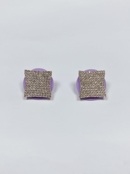 Purple Zinc Alloy Cubic Zirconia Enamel Irregular Trend Stud Earring