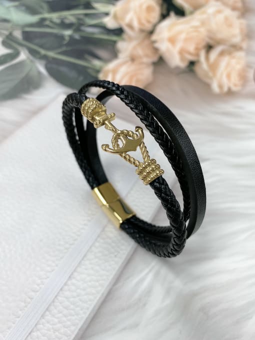 HE-IN Stainless steel Leather Trend Bracelet 0