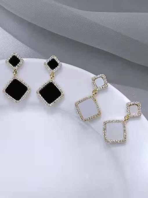KEVIN Brass Cubic Zirconia Acrylic Square Classic Drop Earring 2