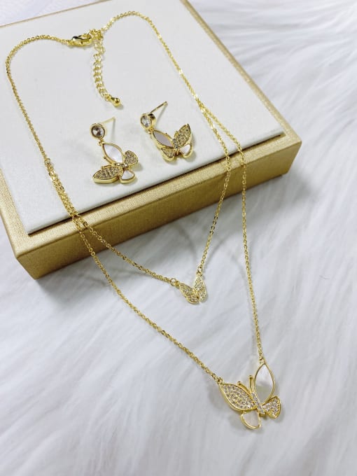 Gold Dainty Butterfly Brass Shell Earring and Necklace Set