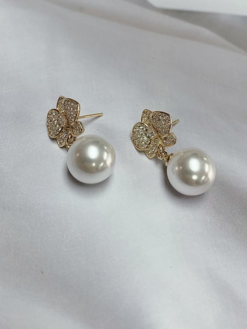 KEVIN Brass Imitation Pearl Flower Trend Drop Earring 2