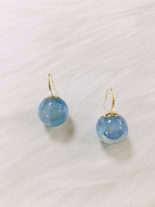 Blue Brass Resin Bead Cage Trend Huggie Earring