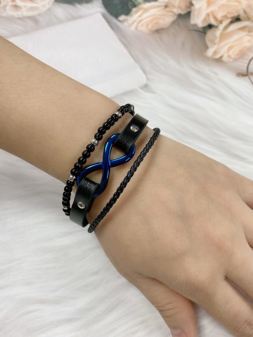 HE-IN Stainless steel Imitation Pearl Leather Geometric Trend Bracelet 4