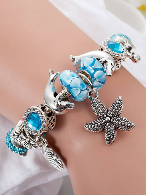 KEVIN Copper Alloy Glass Stone Blue Glass beads Animal Luxury Charm Bracelet 2