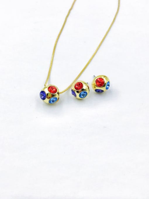 Multi Zinc Alloy Trend Ball Glass Stone Multi Color Earring and Necklace Set