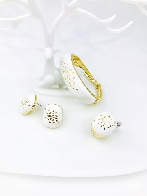 White Zinc Alloy Enamel Minimalist Rectangle Ring Earring And Bracelet Set