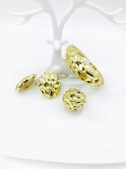 Gold Zinc Alloy Statement Irregular Ring Earring And Bracelet Set