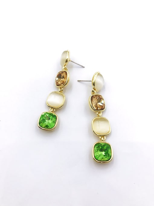 gold+golden&green glass+white cat eye Zinc Alloy Glass Stone Multi Color Square Trend Drop Earring