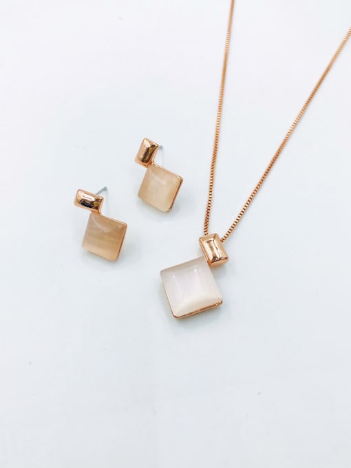 Rose Zinc Alloy Minimalist Square Cats Eye White Earring and Necklace Set