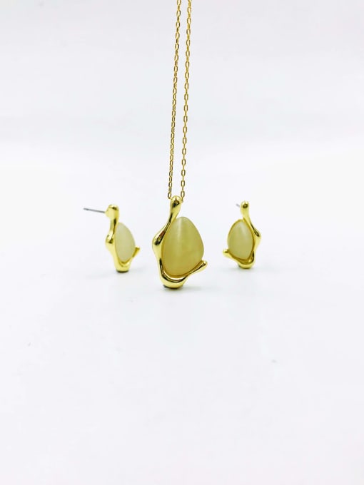 VIENNOIS Zinc Alloy Trend Irregular Cats Eye White Earring and Necklace Set
