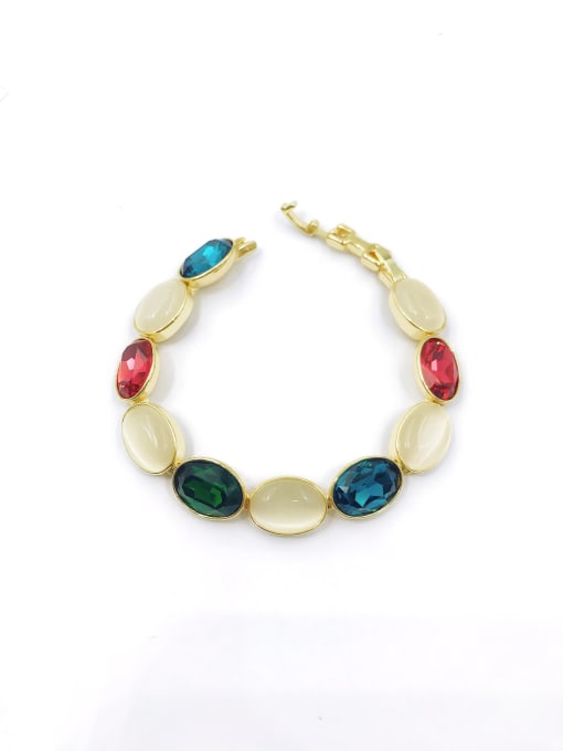 gold+blue&red&green glass Zinc Alloy Glass Stone Multi Color Oval Trend Bracelet