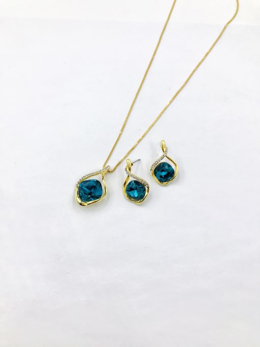Blue Zinc Alloy Trend Glass Stone Blue Earring and Necklace Set