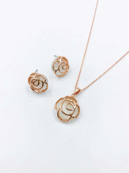 VIENNOIS Zinc Alloy Trend Flower Cats Eye White Earring and Necklace Set 0