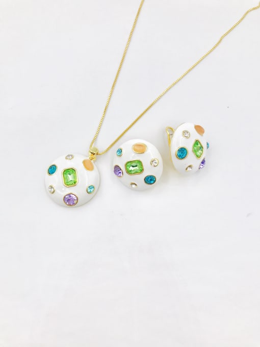 VIENNOIS Zinc Alloy Trend Round Glass Stone Multi Color Enamel Earring and Necklace Set 0