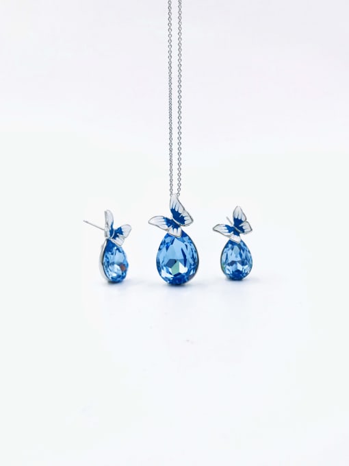 VIENNOIS Dainty Butterfly Zinc Alloy Glass Stone Purple Enamel Earring and Necklace Set 2