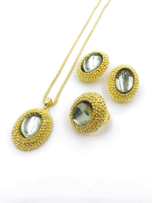VIENNOIS Classic Oval Zinc Alloy Resin Gray Earring Ring and Necklace Set 0