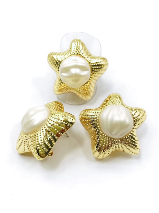 Gold Trend Pentagram Zinc Alloy Resin White Ring And Earring Set