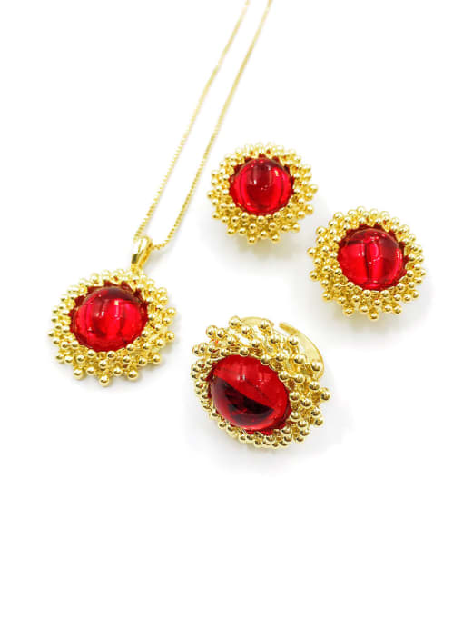 VIENNOIS Trend Zinc Alloy Resin Red Earring Ring and Necklace Set 0