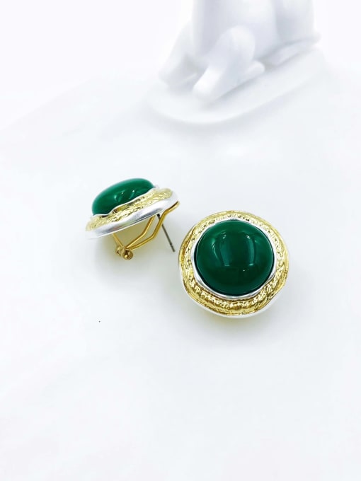 VIENNOIS Zinc Alloy Resin Green Round Minimalist Clip Earring 0