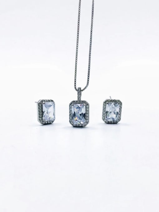 VIENNOIS Brass Minimalist Rectangle Cubic Zirconia White Earring and Necklace Set