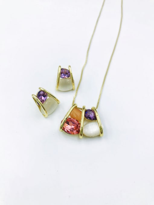 VIENNOIS Trend Irregular Zinc Alloy Glass Stone Multi Color Earring and Necklace Set 0