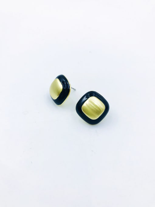 gold+black Zinc Alloy Enamel Square Minimalist Stud Earring