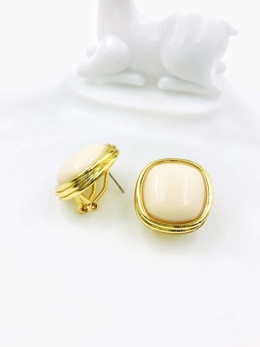VIENNOIS Zinc Alloy Resin White Square Minimalist Clip Earring 0