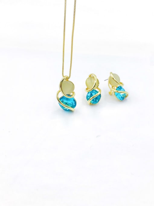 Blue Zinc Alloy Trend Irregular Glass Stone Blue Earring and Necklace Set