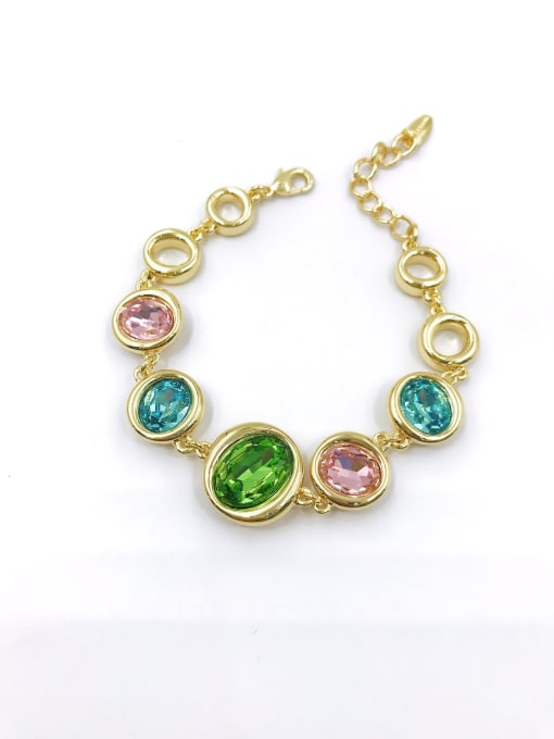 gold+pink&blue&green glass Zinc Alloy Glass Stone Champagne Oval Trend Bracelet