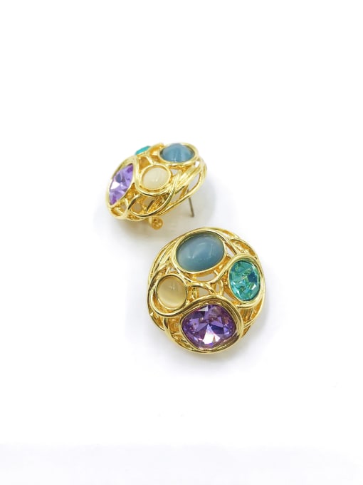 gold+purple&blue glass Zinc Alloy Glass Stone Multi Color Irregular Trend Clip Earring
