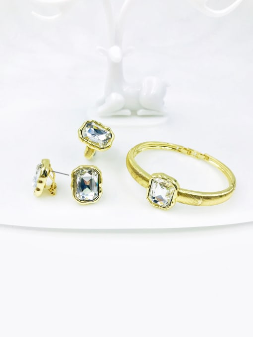 Clear Zinc Alloy Glass Stone Clear Minimalist Geometric Ring Earring And Bracelet Set