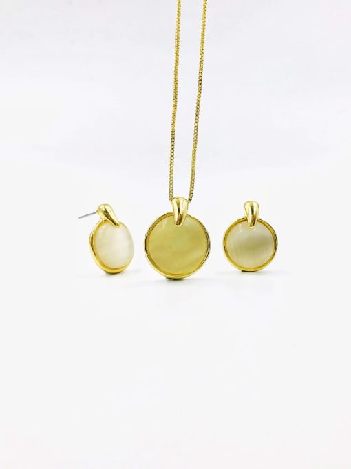 VIENNOIS Zinc Alloy Minimalist Round Cats Eye White Earring and Necklace Set 0