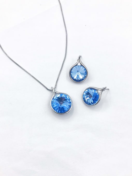 imitation rhodium+blue glass Zinc Alloy Minimalist Water Drop Glass Stone Champagne Earring and Necklace Set