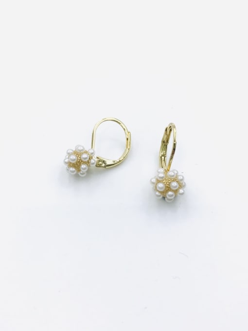 Gold Zinc Alloy Imitation Pearl Gray Ball Classic Huggie Earring