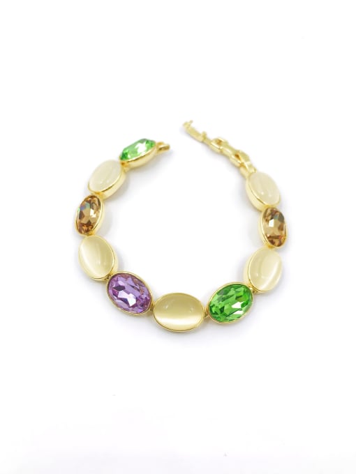 gold+green&golden&purple glass Zinc Alloy Glass Stone Multi Color Oval Trend Bracelet