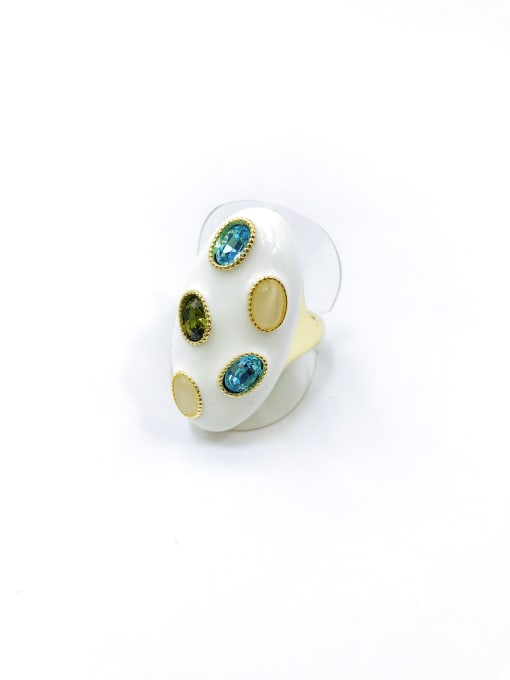 gold+blue&green glass+white cat eye Zinc Alloy Enamel Glass Stone Multi Color Oval Trend Band Ring