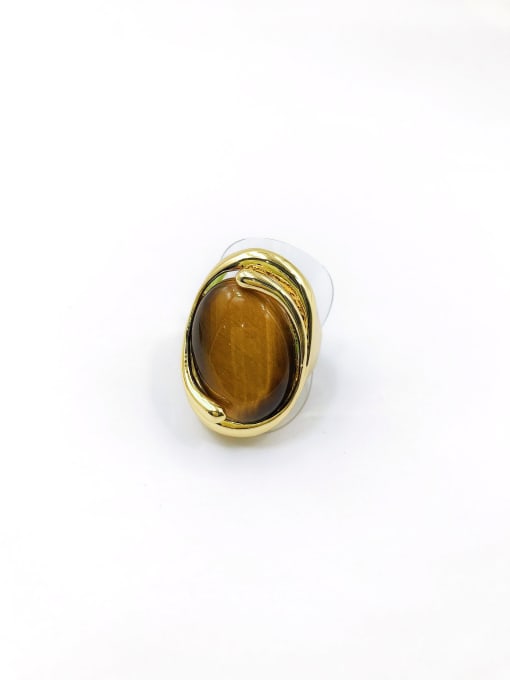 VIENNOIS Zinc Alloy Tiger Eye Brown Oval Luxury Band Ring