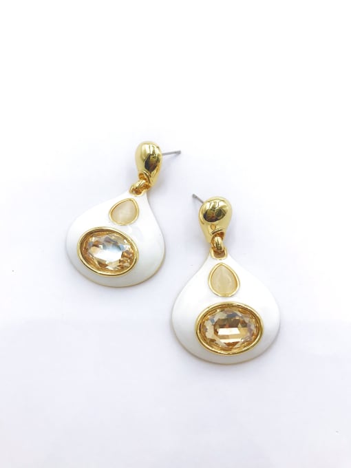gold+golden glass+white cat eye Zinc Alloy Glass Stone Blue Enamel Water Drop Trend Drop Earring