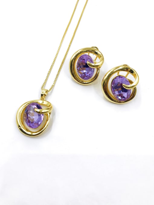 VIENNOIS Minimalist Irregular Zinc Alloy Glass Stone Purple Earring and Necklace Set 0