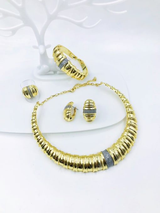 Gold Zinc Alloy Minimalist Irregular Ring Earring Bangle And Necklace Set