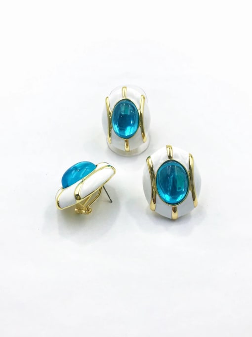 VIENNOIS Zinc Alloy Trend Oval Resin Blue Ring And Earring Set 0