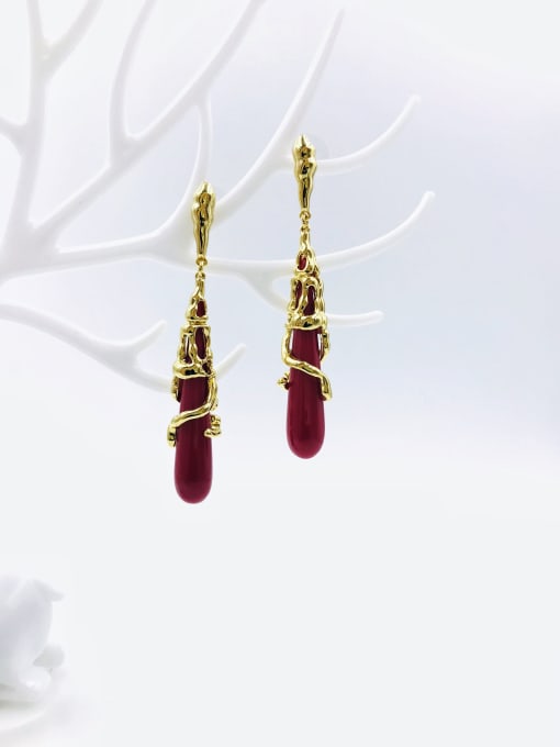 VIENNOIS Zinc Alloy Resin Red Water Drop Statement Drop Earring 0