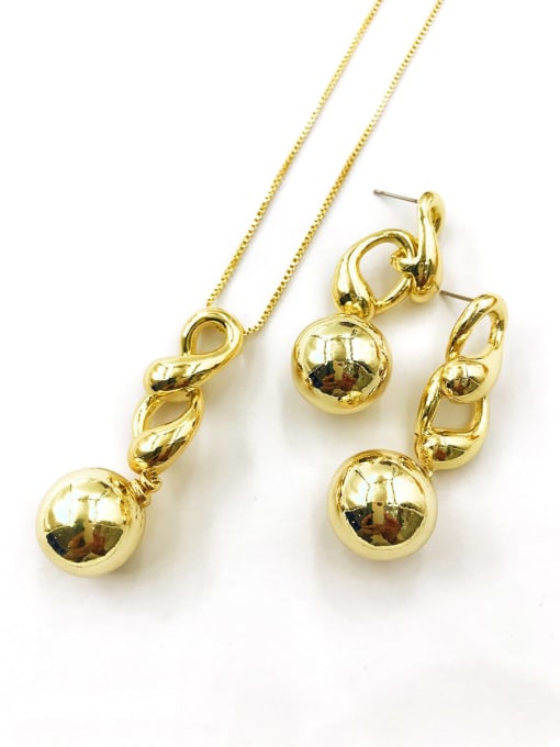 VIENNOIS Minimalist Zinc Alloy Bead Gold Earring and Necklace Set 0