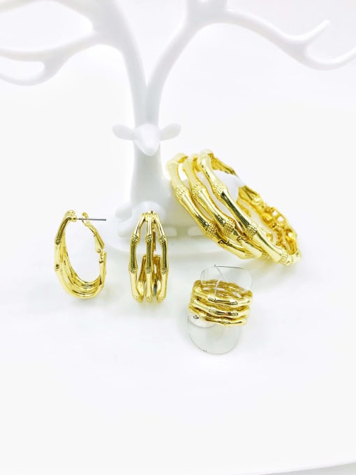 Gold Zinc Alloy Trend Irregular Ring Earring And Bracelet Set