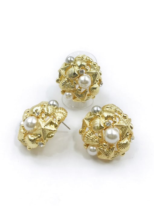 VIENNOIS Trend Zinc Alloy Imitation Pearl White Ring And Earring Set 0