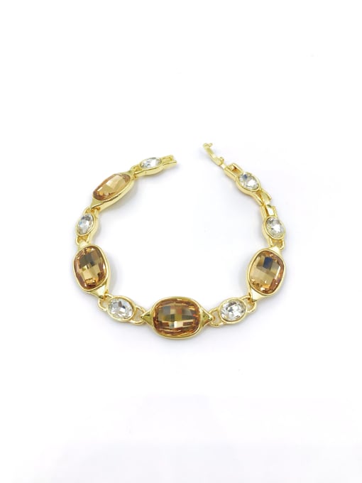 gold+golden&white glass Zinc Alloy Glass Stone Gold Oval Trend Bracelet