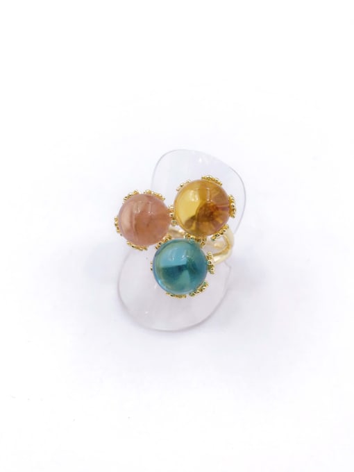 gold+yellow&pink&blue glass Brass Glass Stone Multi Color Ball Trend Band Ring