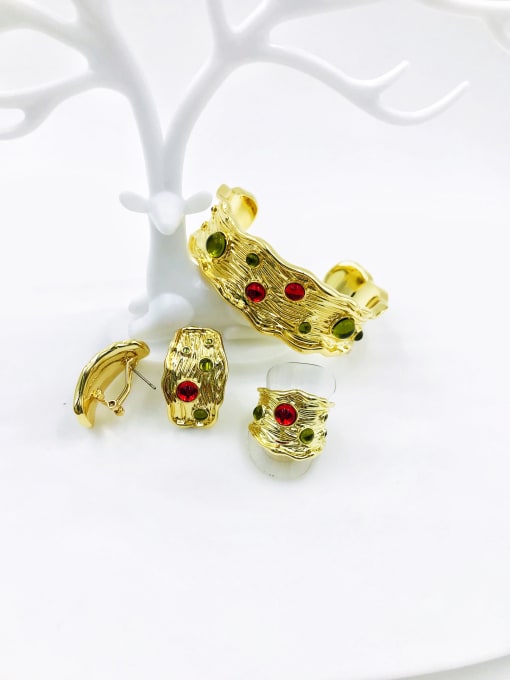 gold+green&red resin bead Zinc Alloy Trend Irregular Resin Multi Color Ring Bracelet and Necklace Set